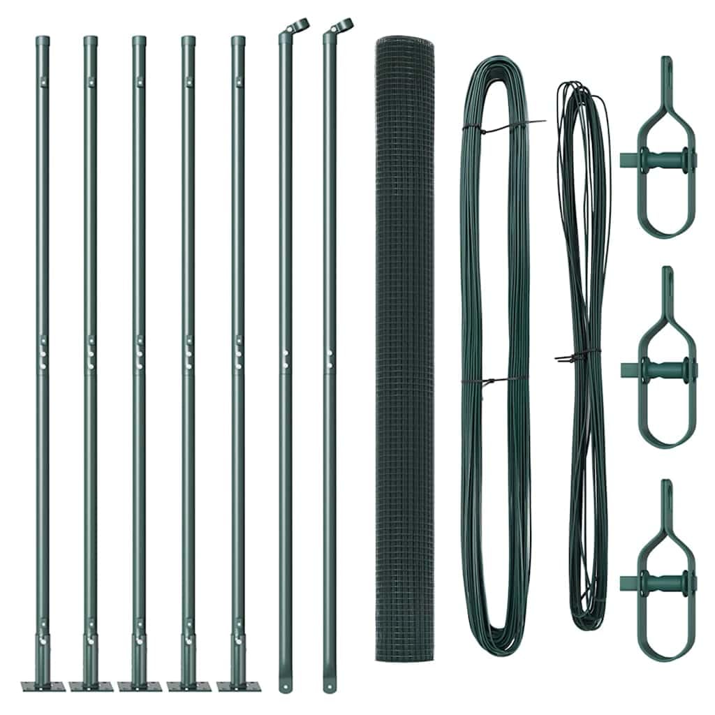 Garden Fence Post Green 10 x 1.4M Metal Mesh Panel 25x25mm Steel and PVC Outdoor Border Barrier Kit for Lawn Patio Backyard Boundary Support 5 Concrete Posts Included