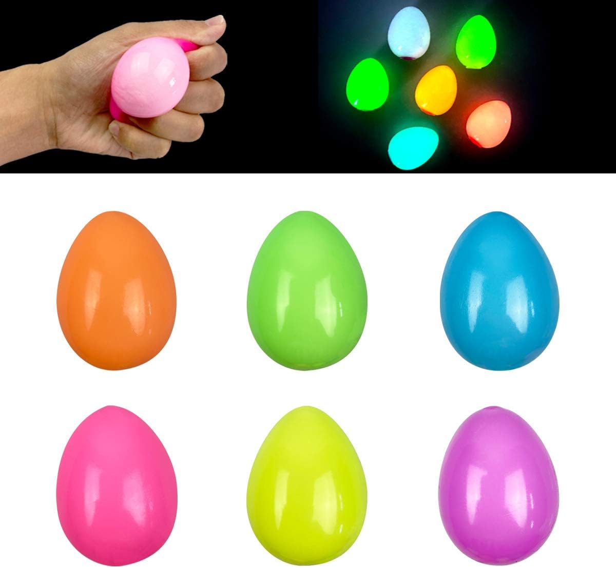 QINGQIU 6 Pack Glow in the Dark Sticky Ceiling Easter Eggs Squishy Stress Relief Toys for Kids Boys Girls Toddlers Easter Basket Stuffers Gifts Party Favors