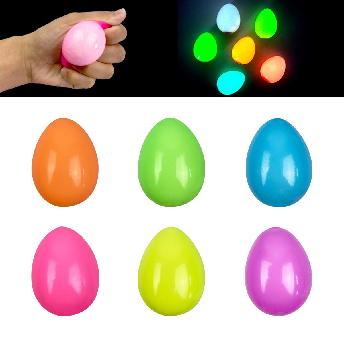 QINGQIU 6 Pack Glow in The Dark Sticky Ceiling Easter Eggs Squishy Stress Relief Toys Fidget Toys for Kids Boys Girls Toddlers Easter Basket Stuffers Gifts Party Favors