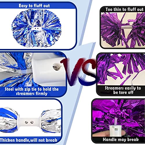 Kingon 2 Pack Cheerleading Pom Poms Fluffy And Full, With Upgraded Baton Handle For Team Spirit Sports Dance Cheering Kids Adults, Rose Red And Silver #TOP2