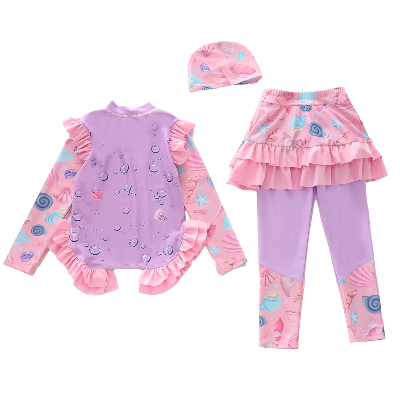 Traje de baño de verano para niños y niñas, de manga larga, de dos piezas, con volantes, protección solar para niños pequeños, niños y jóvenes
