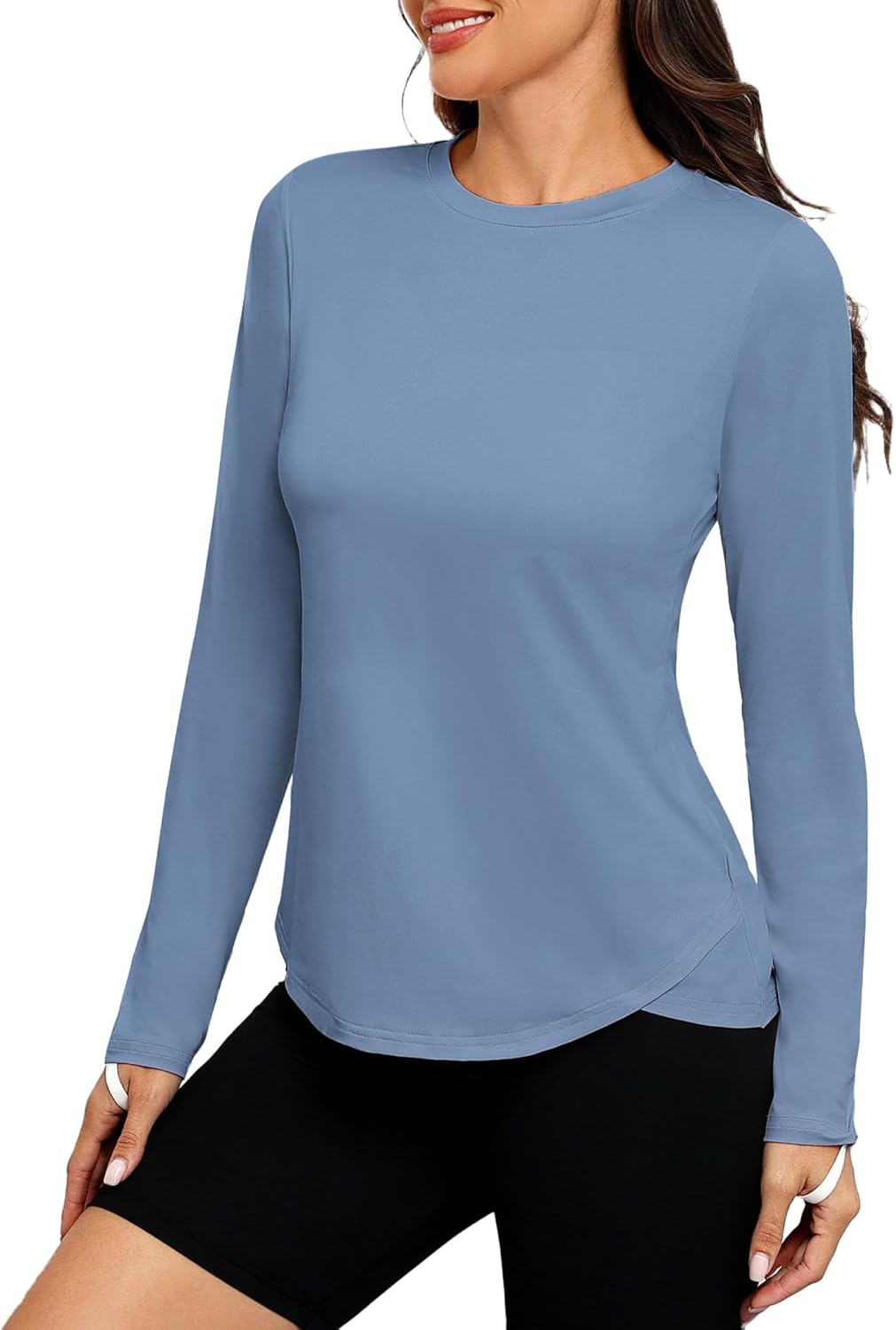 PINSPARK Long Sleeve Tops Women UPF 50+ Workout T-Shirts Lightweight Running Yoga Gym Top Casual Beach Sun Shirts Rash Guard with Thumb Hole