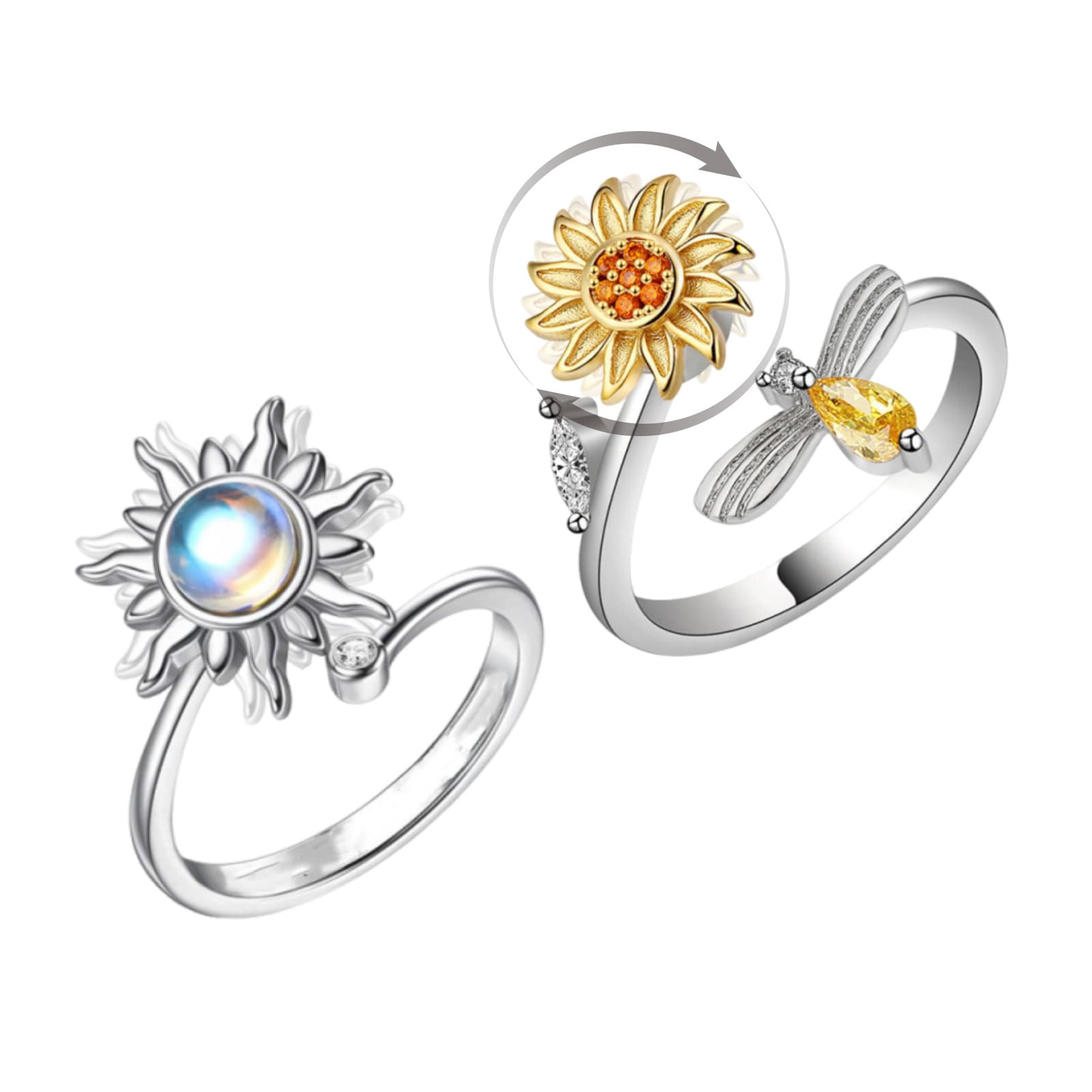2 szt. pierścień antystresowy obrotowy Fidget Anxiety Ring słonecznik, regulowany otwór na akcesoria, relaks