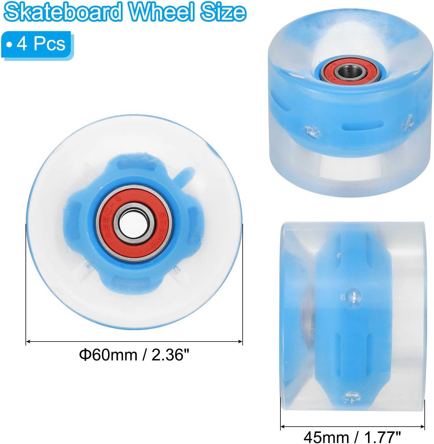 PATIKIL Light Up Skateboard Wheels 78a Roller Skate Wheels with Bearings for Outdoor Indoor Cruiser Street Double Row Skating Replacement