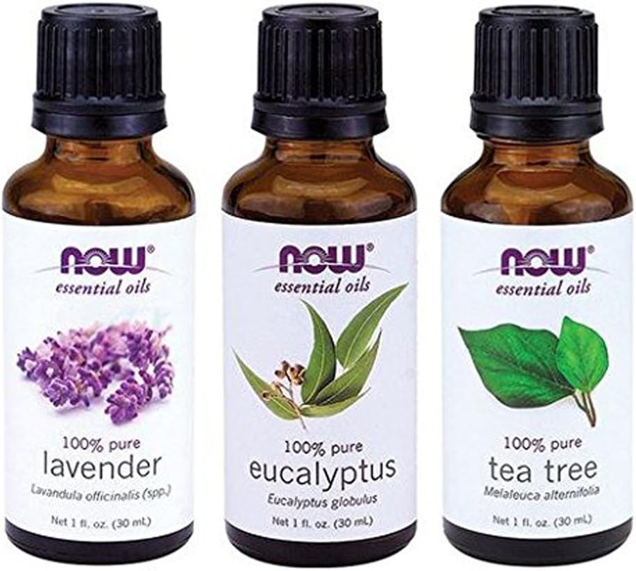 NOW 3-Pack Variety of Essential Oils: Tea Tree, Eucalyptus, Lavender