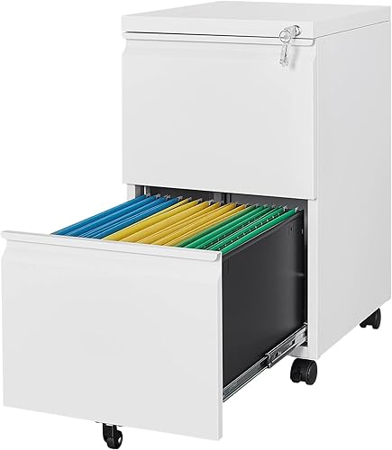 Miniatura 23 de Archivador móvil de 3 cajones con cerradura, archivador debajo del escritorio para oficina en casa, archivadores de metal sobre ruedas para archivo