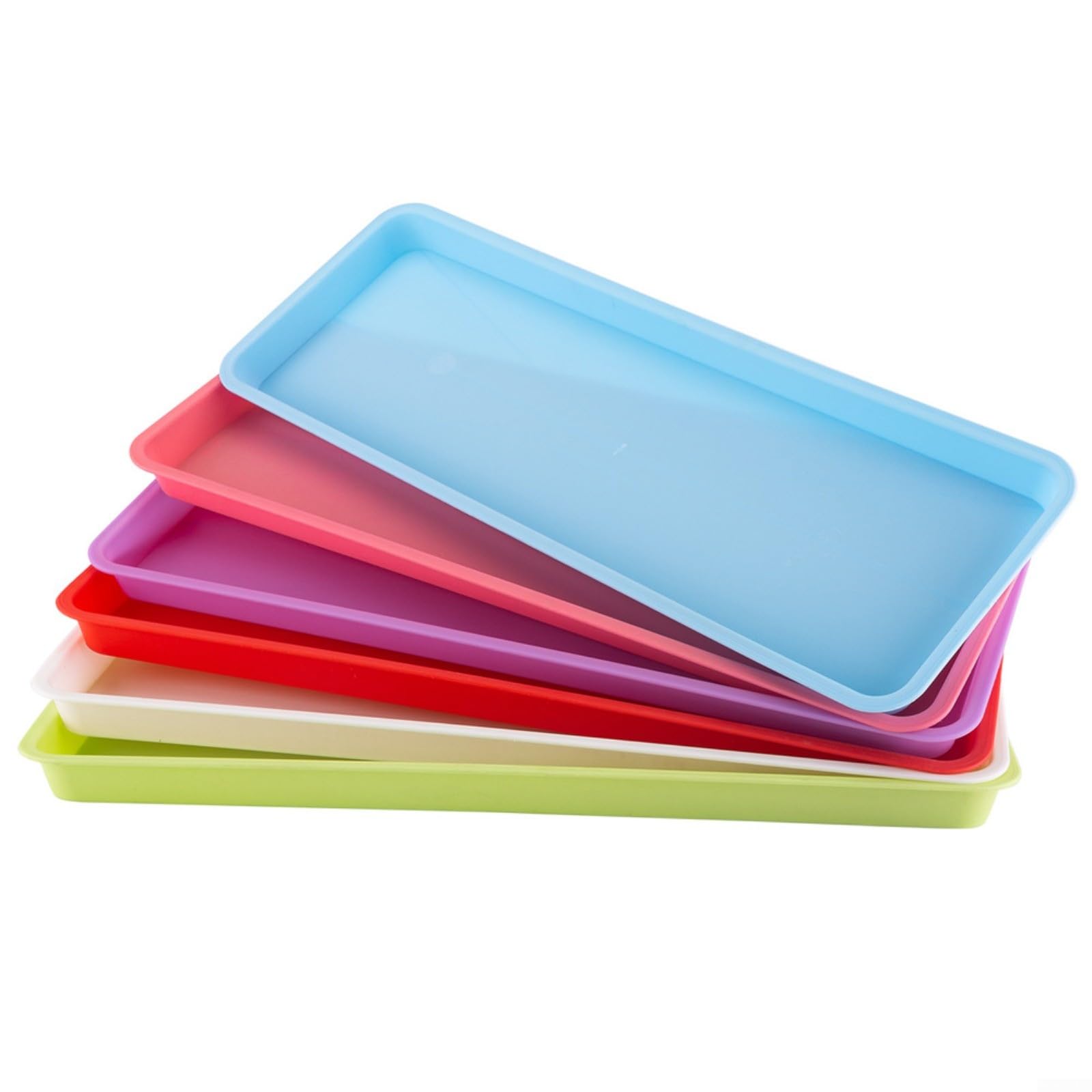 Lot de 6 soucoupes rectangulaires en plastique pour pot de fleurs pour intérieur et extérieur, récupérateurs d'eau colorés pour protéger les sols et les jardins, 45 x 16,5 cm
