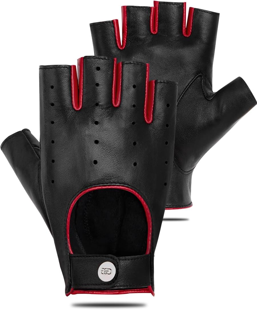 GSG Women Fingerless Leather Gloves - Driving Motorcycle Biker Gloves - Unlined Half Finger - Image 3
