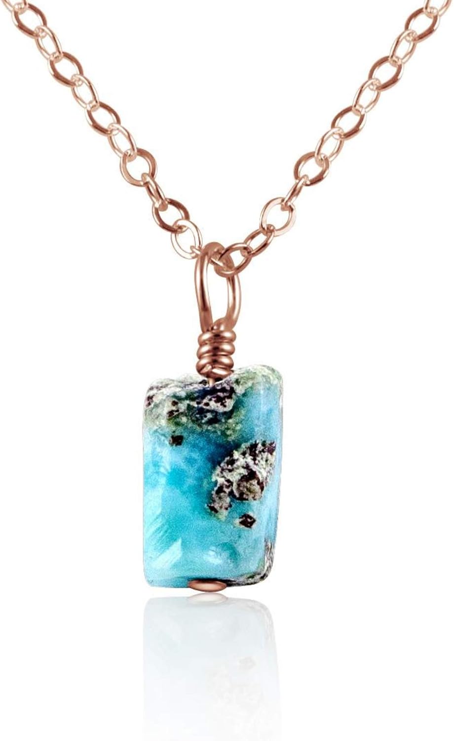 Larimar Raw Crystal Pendant Necklace in 14k Rose Gold Fill