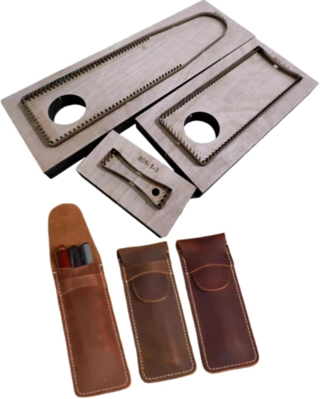 木製型抜きレザスタンピングツール、レザークラフトツール、DIYペンホルダー用カッティングダイ 150x60mm