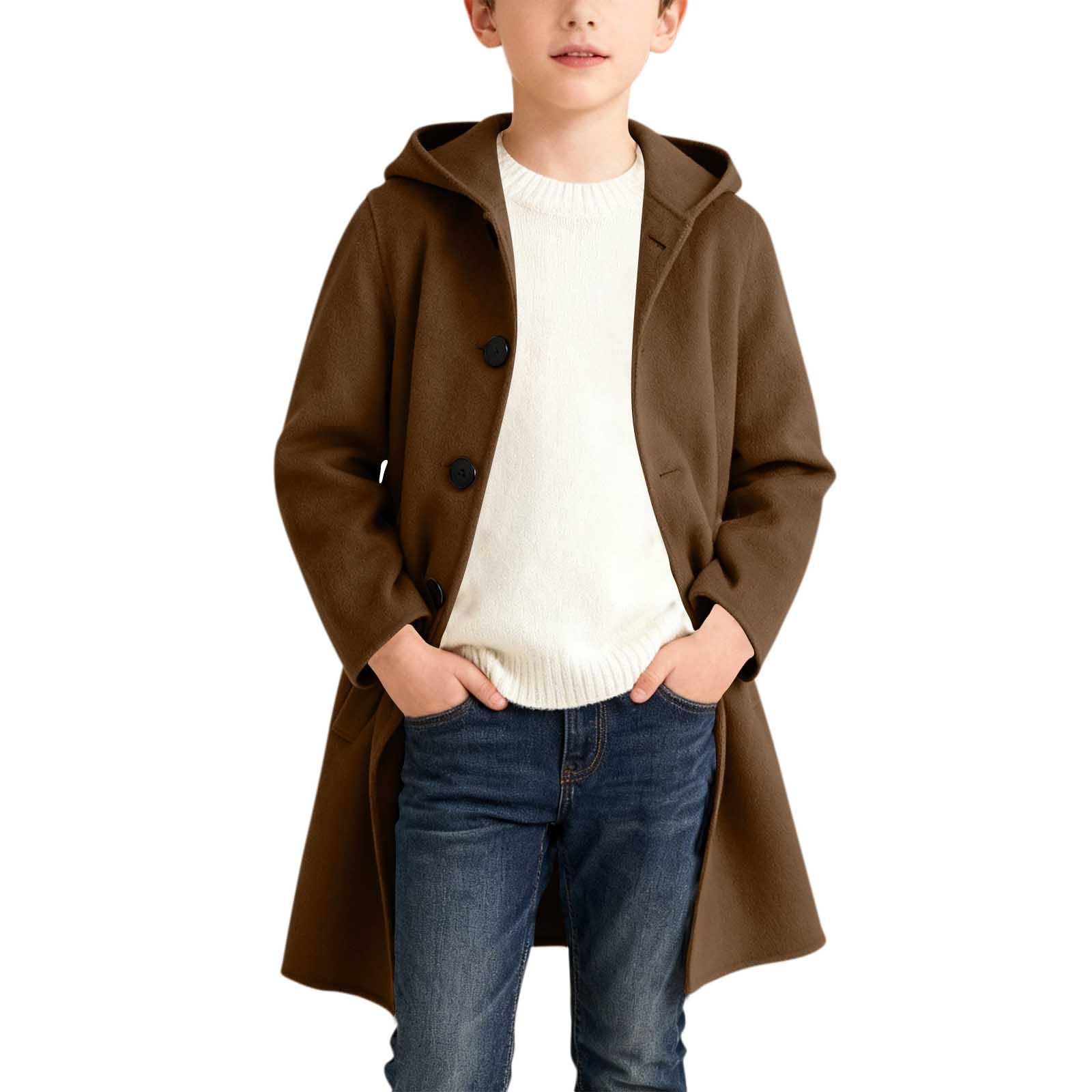 Generisch Abrigo de primavera y otoño, abrigo con capucha abotonado para niñas y niños, gabardina clásica estilo gabardina, ropa exterior para niños