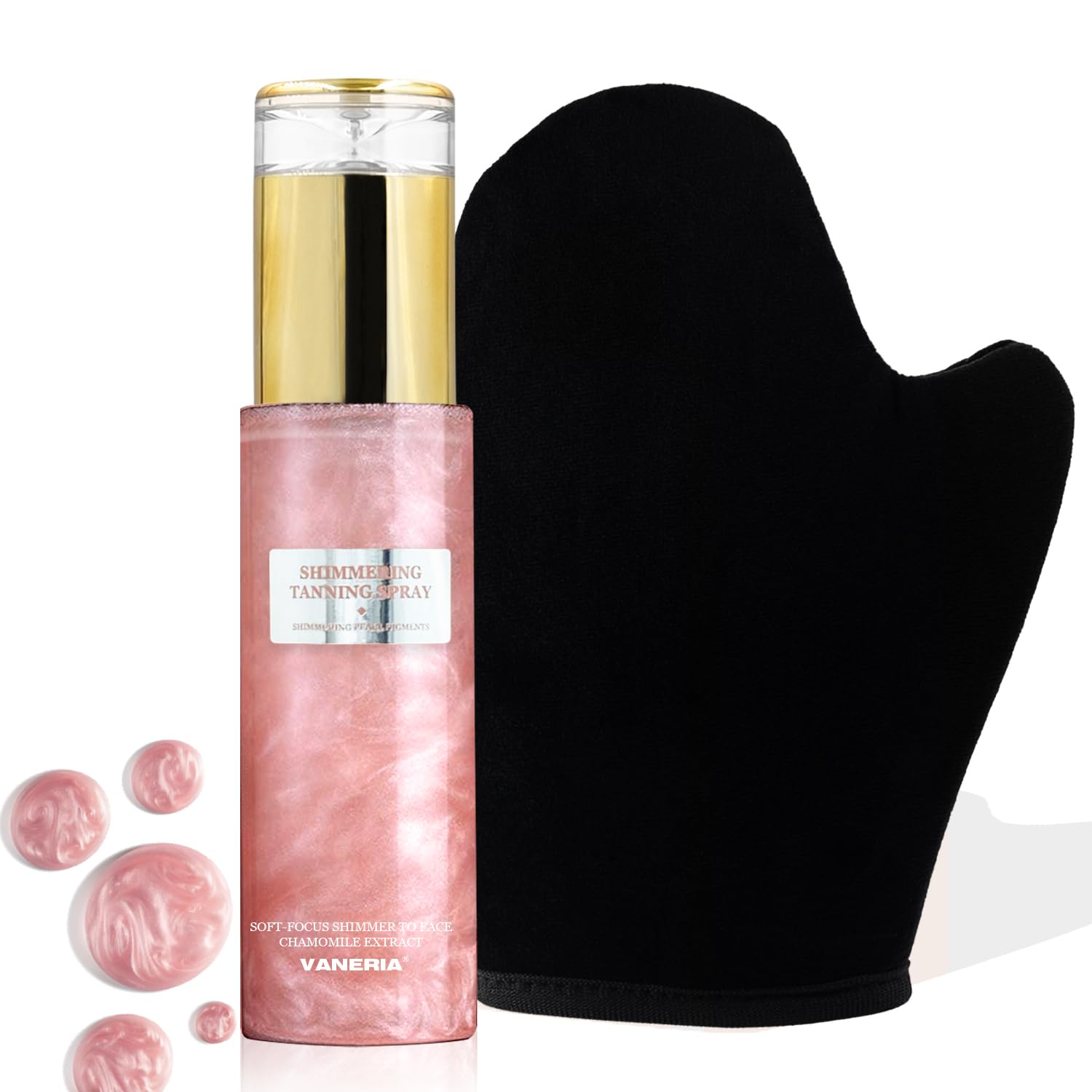 VANERIA Shimmering Self Tanner Spray, Instant Tan with Mica, Streak-Free, Hydrating, 80ml /2.7 Fl.Oz (Sakura Color without Mitt)