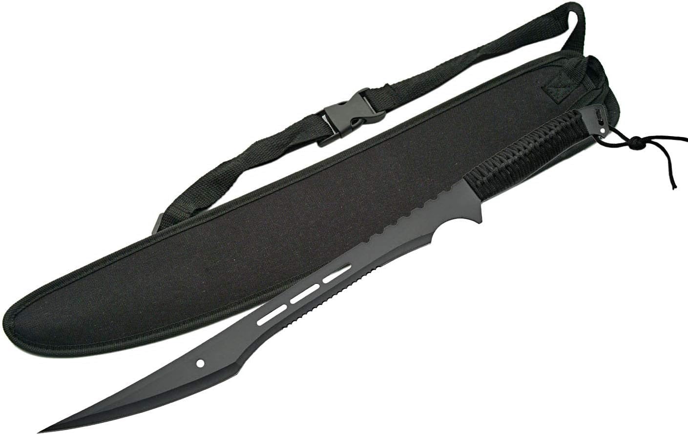 Szco Supplies 27-Inch Black Fantasy Ninja Sword with Nylon Sheath – Stainless Steel Blade, Cord-Wrapped Handle
