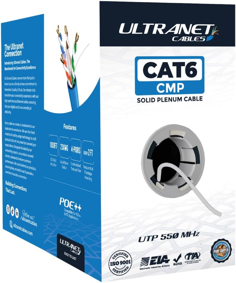 Amazon.com: Cat6 Plenum CMP (Cat6e), Ethernet Cable 1000ft, 23AWG UTP ...