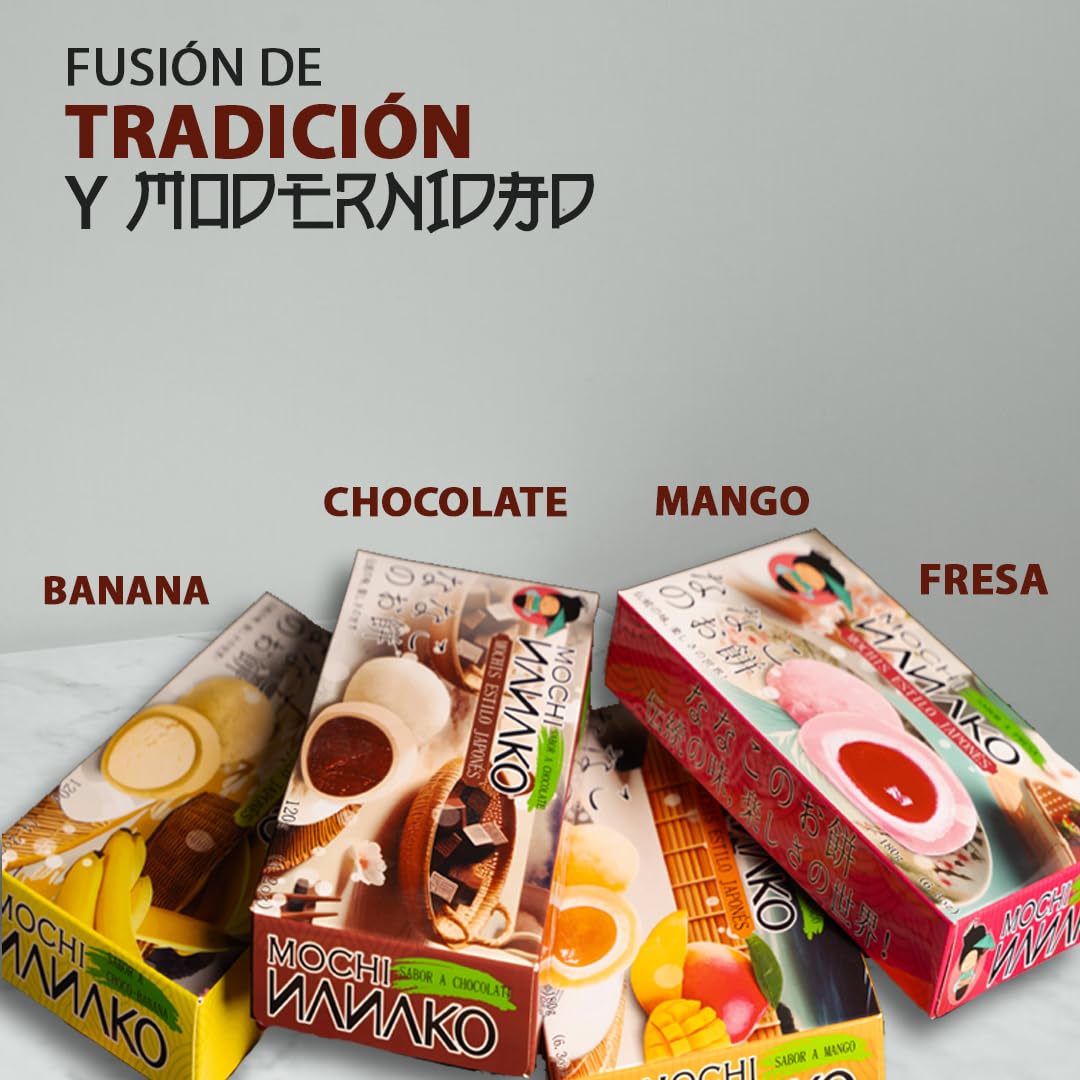 JAPON MARKET Pack 4 Mochis Japoneses: 2 de Mango y 2 de Chocolate - Dulce Asiático, Postre Exótico - 600g - Caja de Chuches Japonesas
