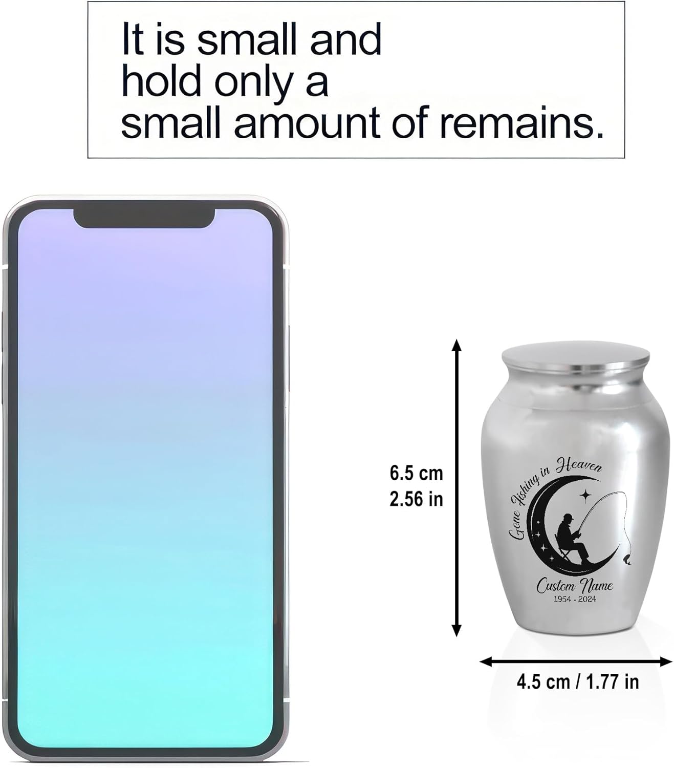ARTSY WOODSY Personalized Bass Fishing Cremation Mini Urns for Human Ashes Memorial Gifts Stainless Steel Decorative Keepsake 2.56 inch, Car Accessories Loving Memory (02, 2.56x1.77, Fishing)