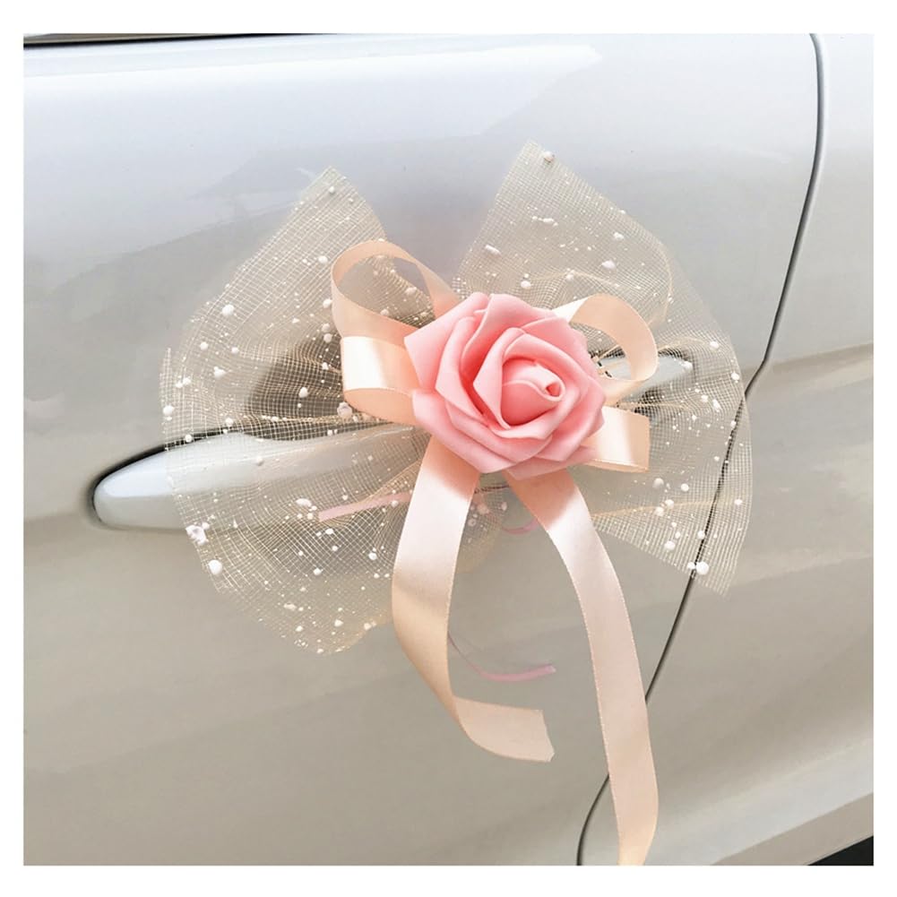 20 Stück Autoschmuck Hochzeit Auto Deko Blumen Autoschleife Wedding Car Schleife mit Rosen Hochzeitsauto Rückspiegel Türgriff Dekoschleife für Hochzeitsdeko Champagner