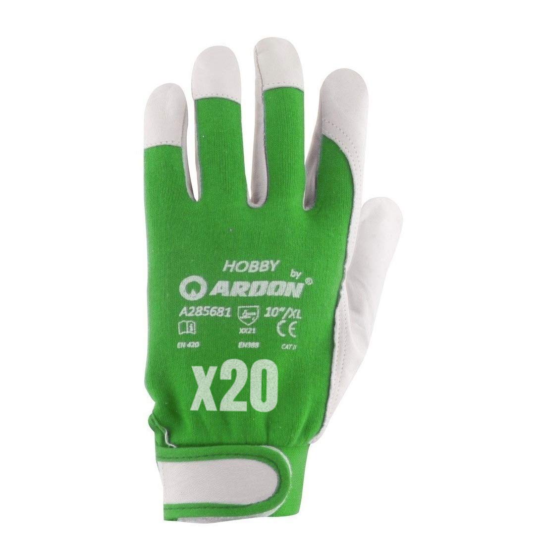 Guantes de Trabajo de Piel de Cabra, de Piel de Cabra Blanca Resistente, Guantes de jardín, Guantes de construcción, Tallas 7 – 11, Son Suaves y cómodos de Llevar y Trabajar EN388