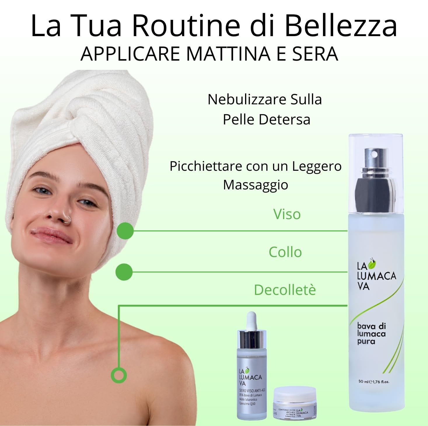 LA LUMACA VA Gesichtsserum aus 100 % reinem Schneckenschleim, gegen Unreinheiten, Anti-Falten, feuchtigkeitsspendend, beruhigend, Narbenbildung, Fleckenschutz, 50 ml, hergestellt in Italien