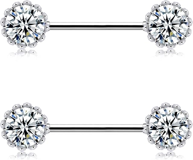 Melighting 14G Nipple Rings Shiny Clear CZ Nipple Bars 316L Surgical Steel Nipple Piercing Bar Nipple Barbell Piercing Jewellery for Women Men