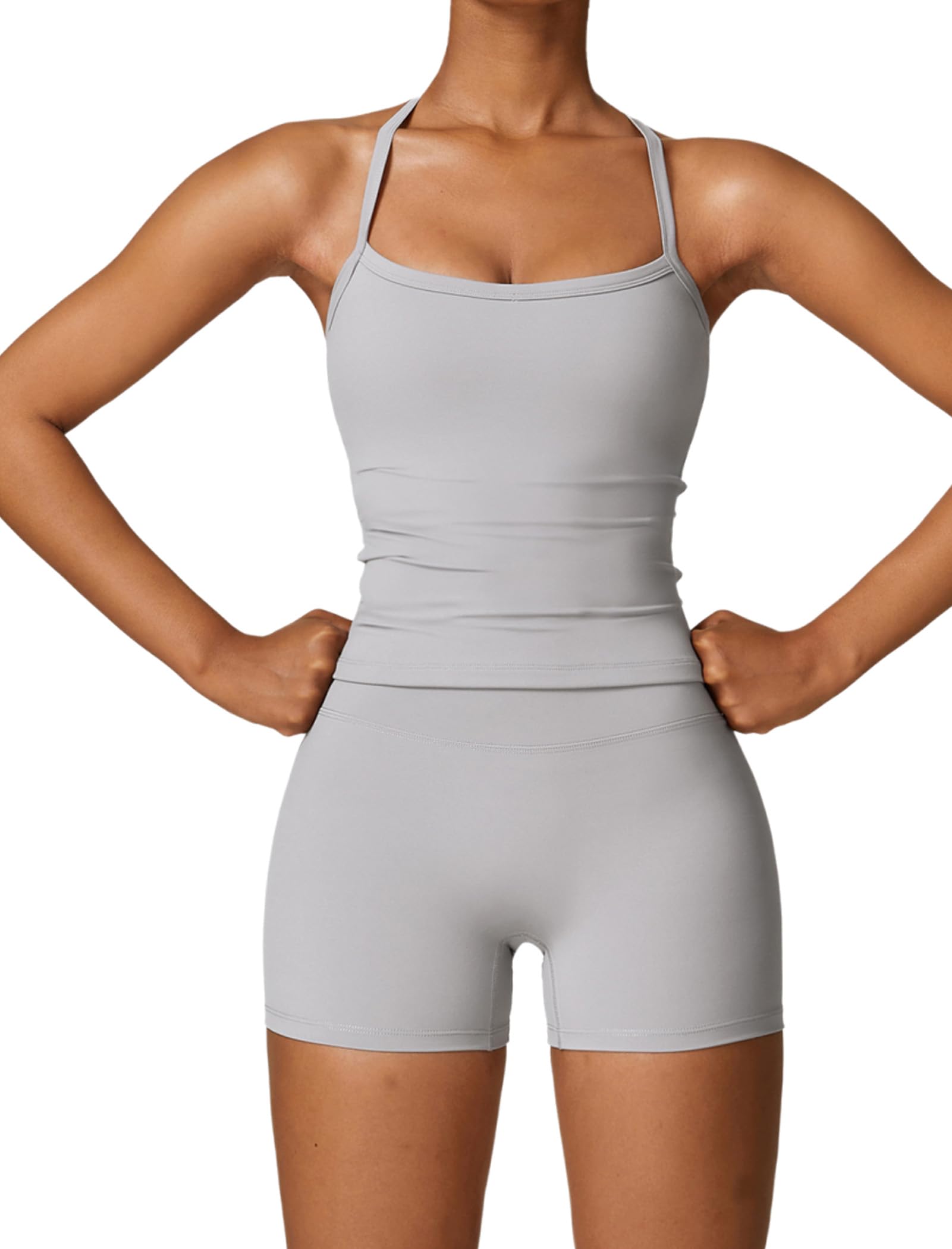 QBGJTD Two Piece Workout Sets For Women Tank Top Matching High Waist Booty Lifting Shorts Gym Yoga Active Wear Outfits