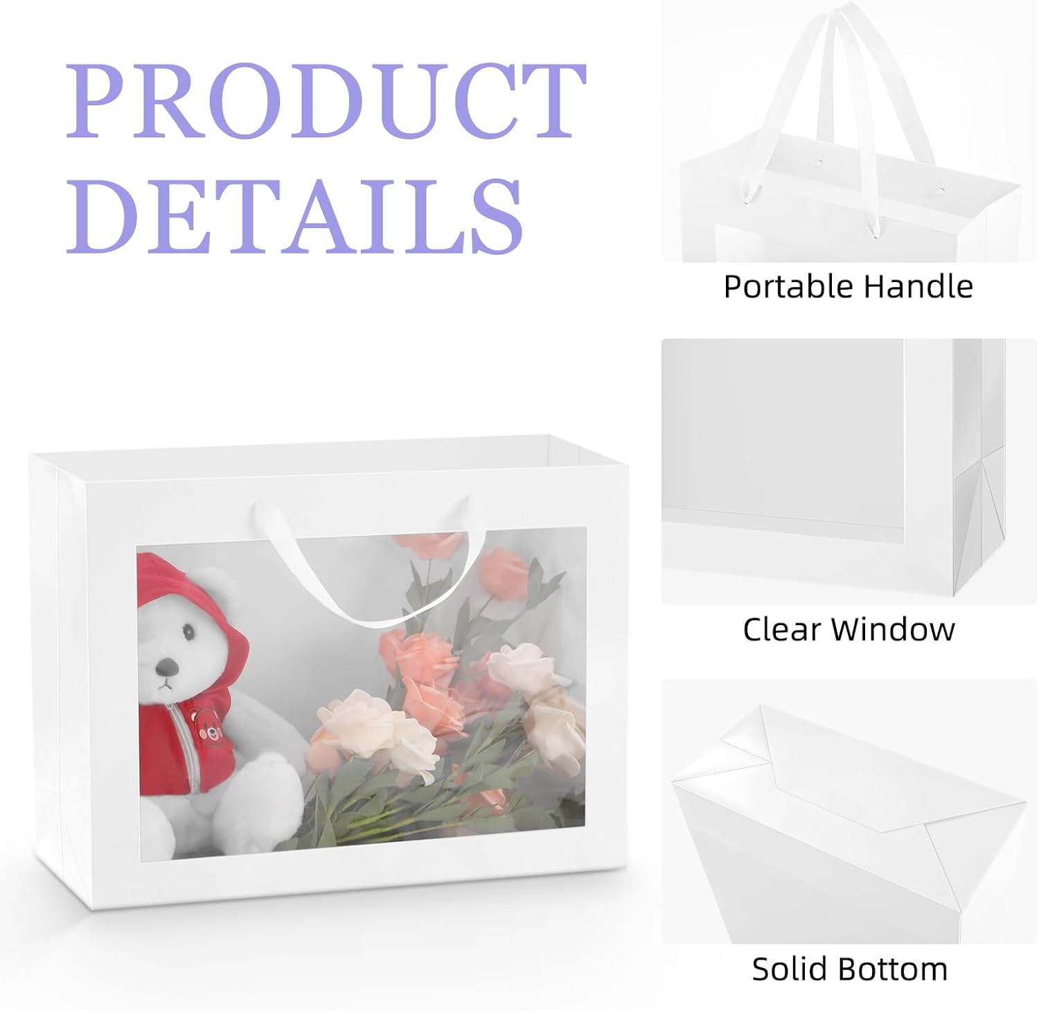 PACKQUEEN 12pcs White Gift Bags with Transparent Window, 16x6x12 Inches Extra Large Gift Bags with Handles for Wedding Graduation Mother's Day Festivals Party Present (Glossy White) - Image 3