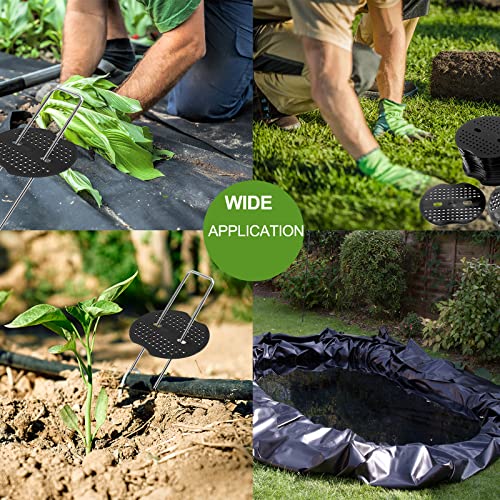 Finderomend 100 Pack Landscape Staples and 100 Pack Gaskets,6\" Galvanized Steel Garden Staples 11 Gauge with Black Pads,Landscape Pins Turf Staples for Securing Weed Barrier Fabric Artificial Grass