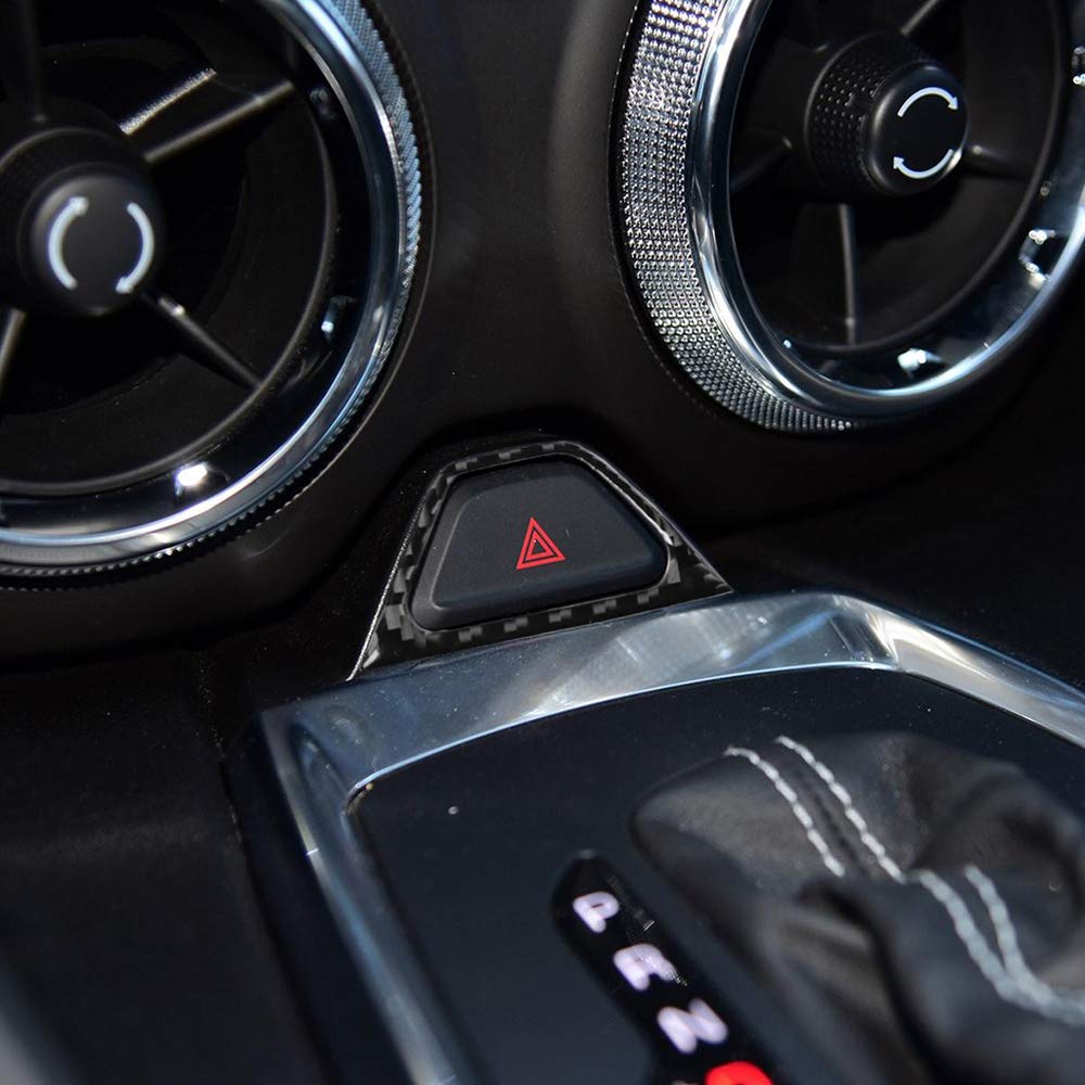 Car Interior Carbon Fiber Central Control Security Warning Light Button Frame Trim for Chevrolet Camaro 2017-2019