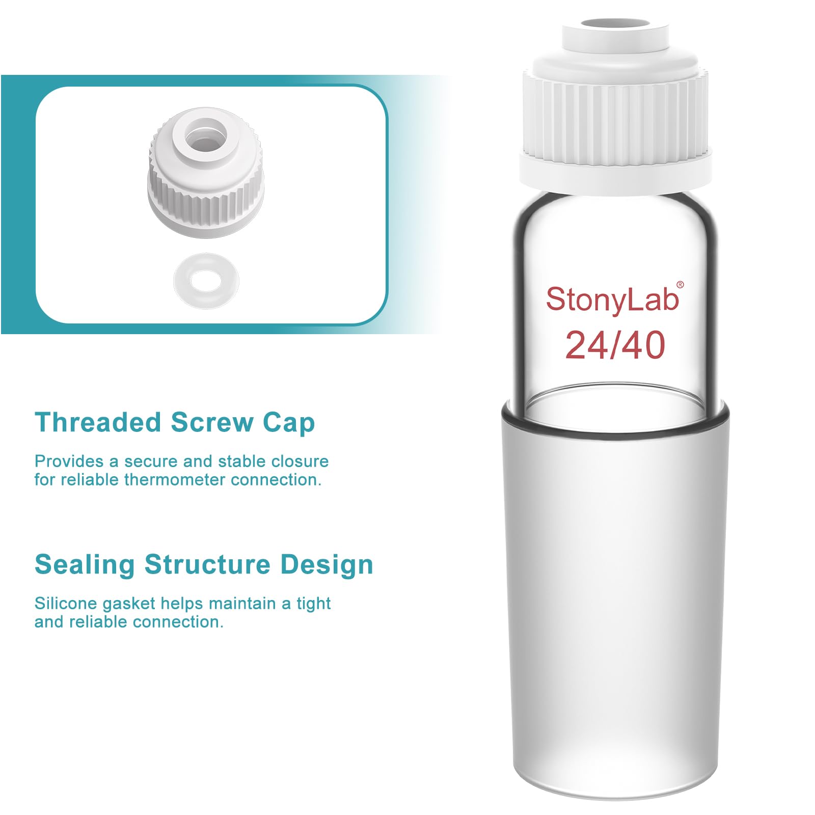 stonylab Thermomètre Inlet Adaptateur avec 24/40 Joint Intérieur, 80mm de Hauteur, Thermometer Inlet Adapter Adaptateur de Distillation, pour Appareil de Distillation