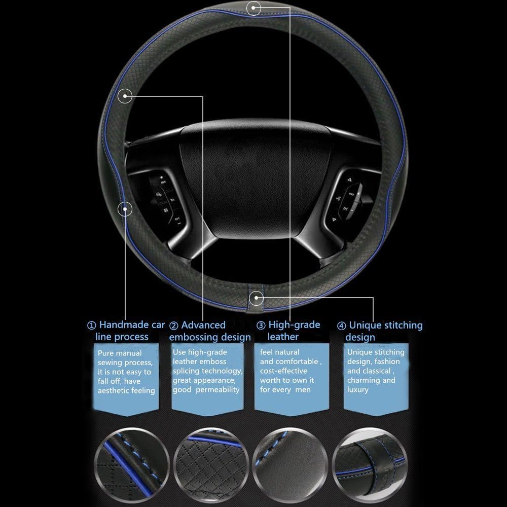 Flaconi Funda Volante Coche,Funda Volante,Universal Antideslizante Protección del Volantes,Accesorios para el Interior del Coches,Adecuado para Volantes con un Diámetro Exterior(Negro&Azul)