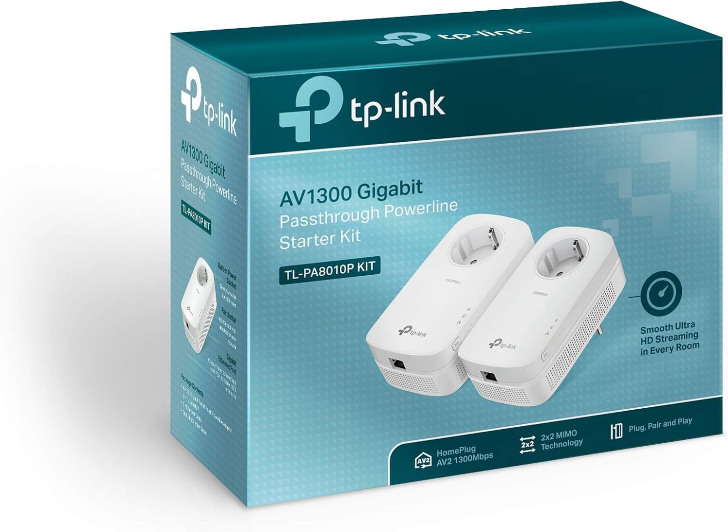 TP-Link CPL AV1300 TL-PA8010P KIT 1300 Mbps 1 Port Gigabit Prise Intégrée Pack de 2 Blanc