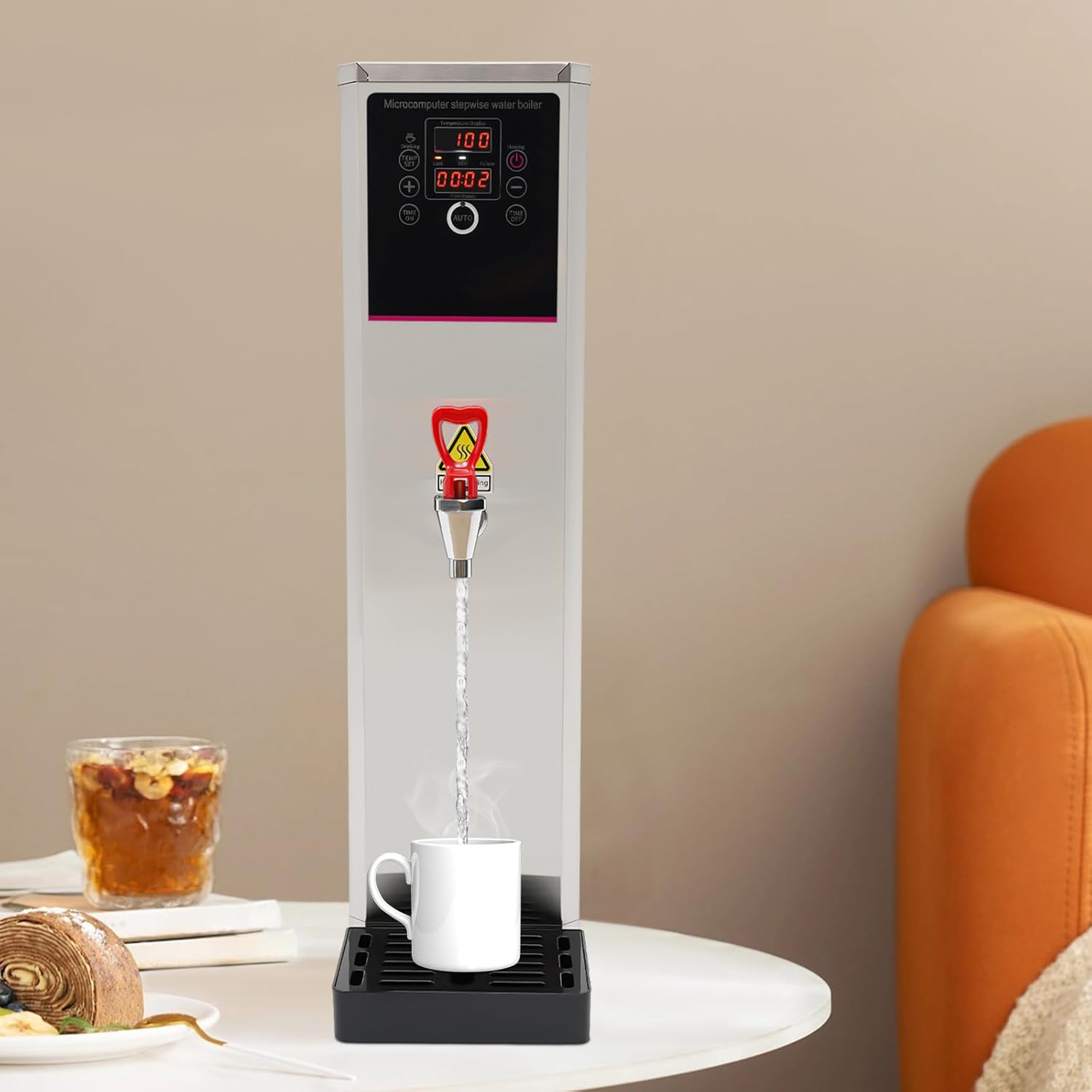 Electric Water Boiler, Step-Heating Commercial Hot Water Dispenser Fast Ready Water Boiler Machine Large Capacity 20L/5.28 gal for Tea Milk Restaurant Hotel Caterers, Restaurants, Silver