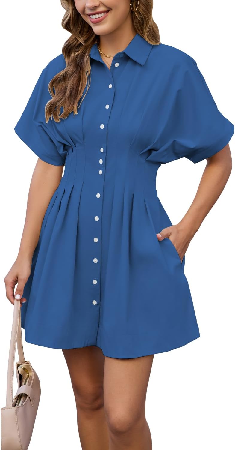 Shy Velvet Women’s Mini Shirt Dress Casual Button Down Short Sleeve Collared Summer Dresses - Image 2