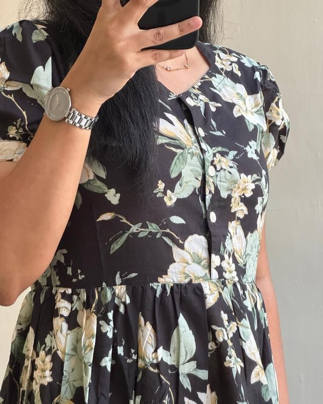 Image of Floral Midi Dress for Women - Summer Boho Dress, Lightweight & Breathable, Elegant Floral Print, Casual & Vacation Outfit, Comfortable Flowy Dress for Women
