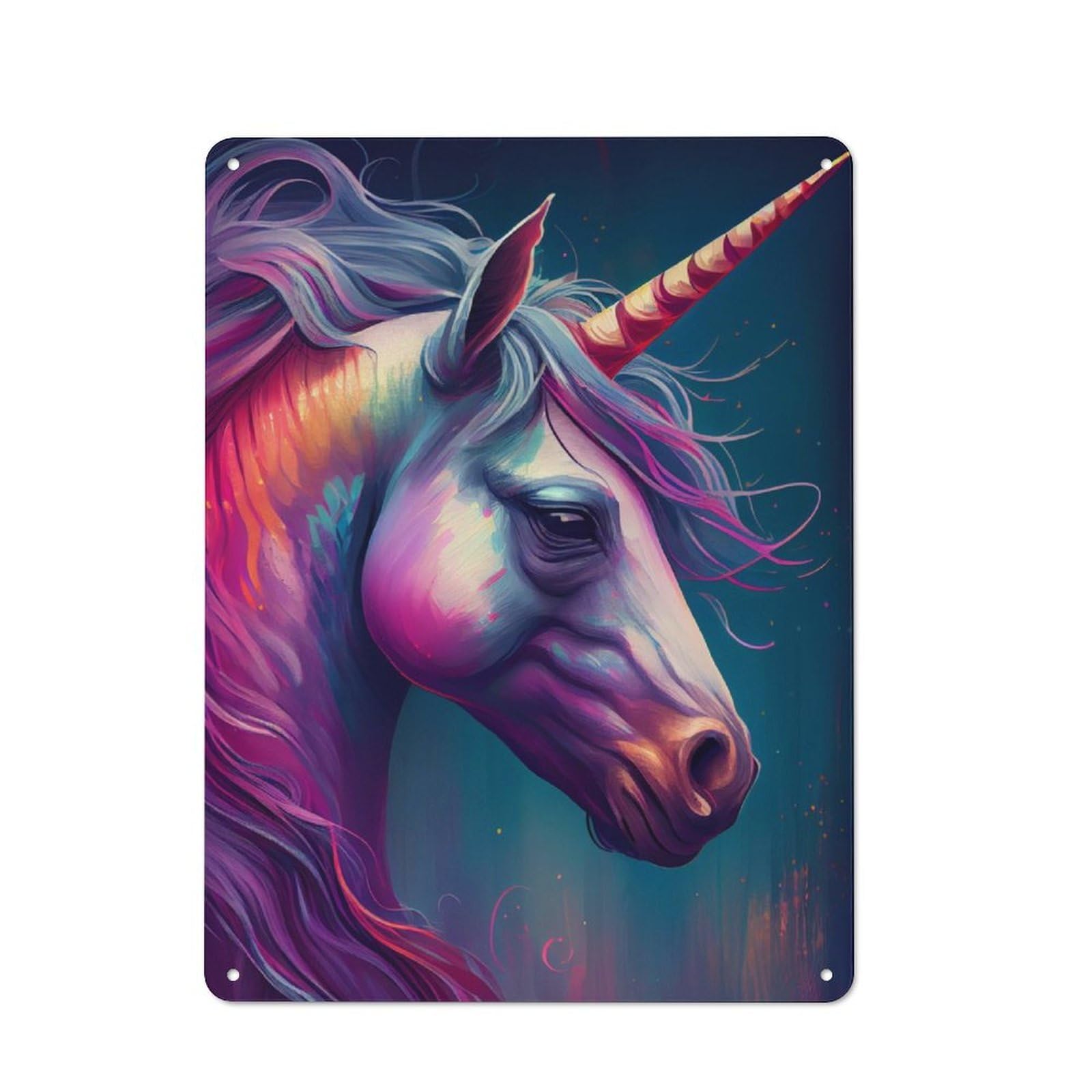 Junmoney Unicorn Illustration Retro Metal Wall Sign 40X30cm With For Garage Wall, A Decorative Metal Sign For Garages And Workshops