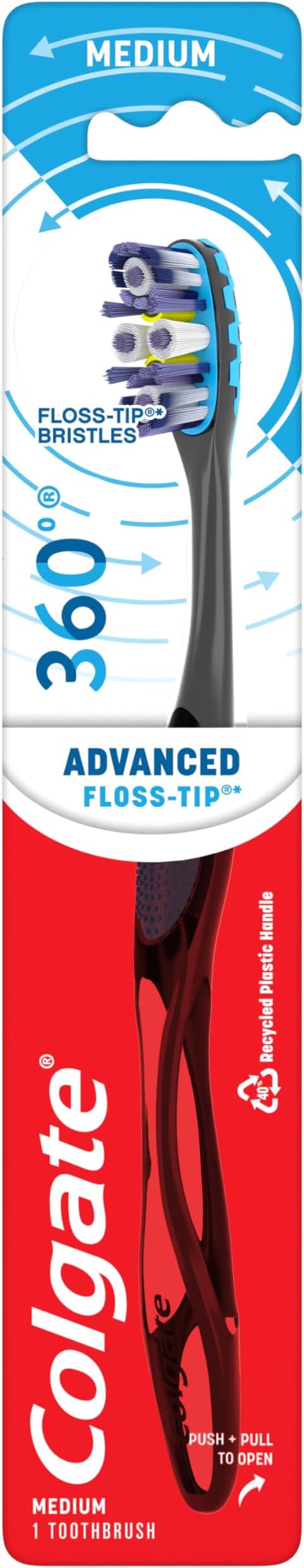 360 Advanced Floss-Tip Bristles Toothbrush, Medium Toothbrush, 1 Pack