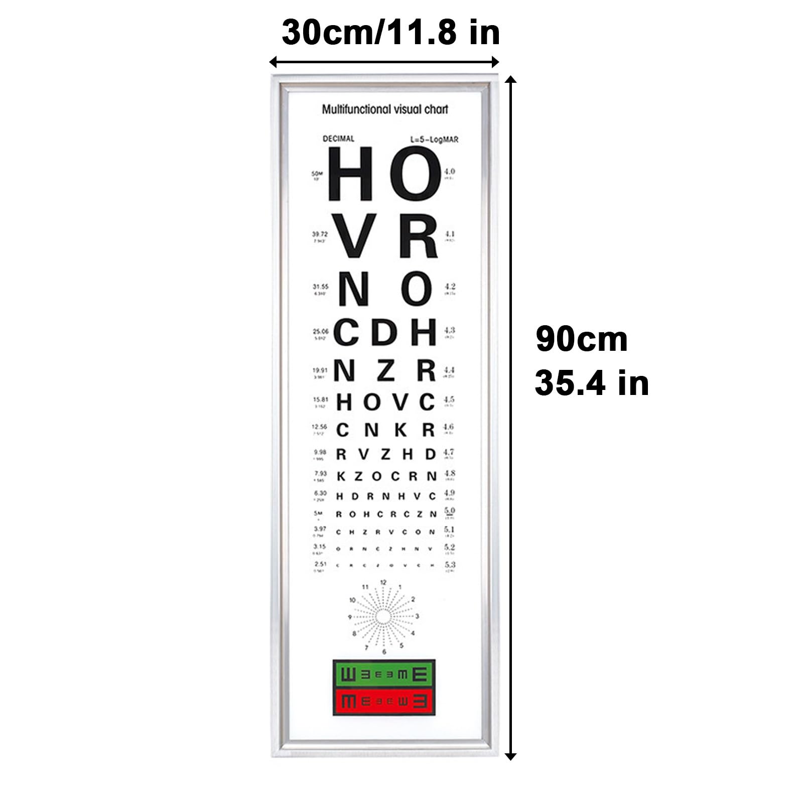 Tabelle per la prova della vista, 5 m, con tacca per rosso e verde e tacca per astigmatismo, per scuole, cliniche, famiglie, negozi di ottica