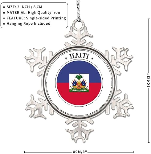 Miniatura 5 de Adornos de Navidad con la bandera de Haití 2022, adorno de copo de nieve, recuerdo de la ciudad del país, adornos de árbol de Navidad, regalo de