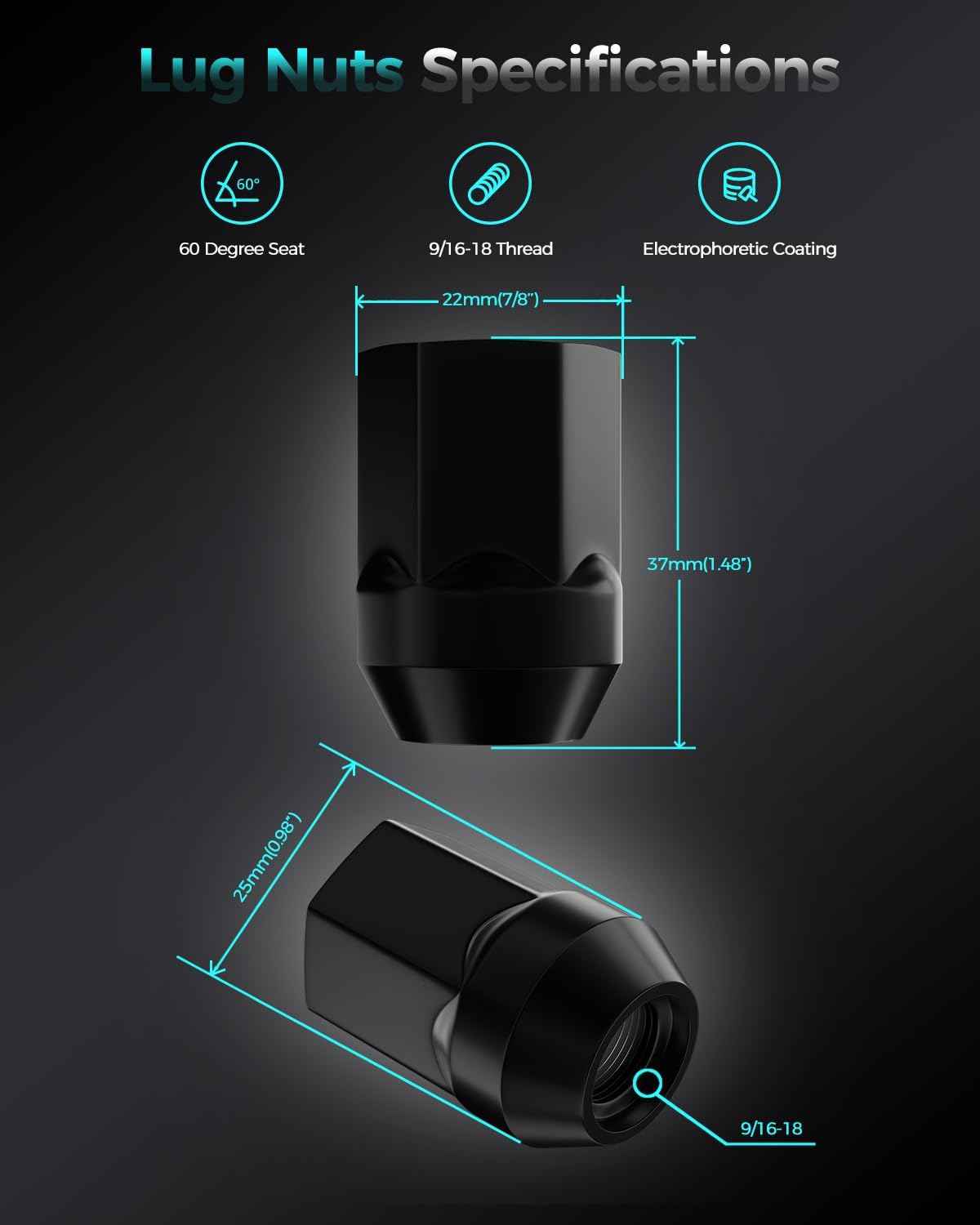 ZOFFI 20pcs 9/16-18 Lug Nuts Black OEM Factory Style Replacement for 2006-2010 Dodge Dakota, 2004-2009 Dodge Durango, 2002-2010 Dodge Ram 1500 Factory Wheels