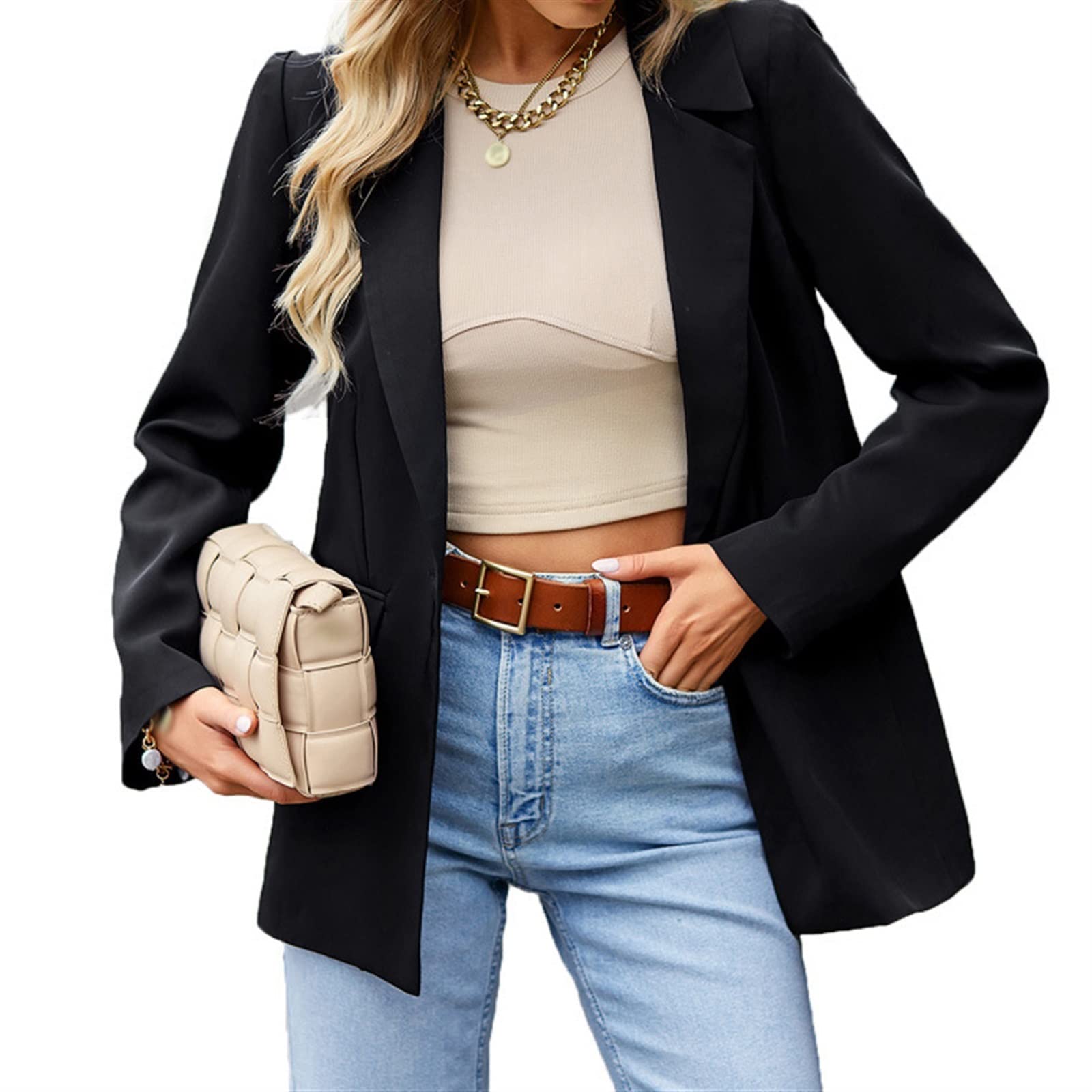 Damen Blazer Einfarbig Business Jacke Büro Office Sportlich Schlanke Passform Knöpfen Vintage Jacke Blazer Damenjacke für Arbeit Büro Sakko