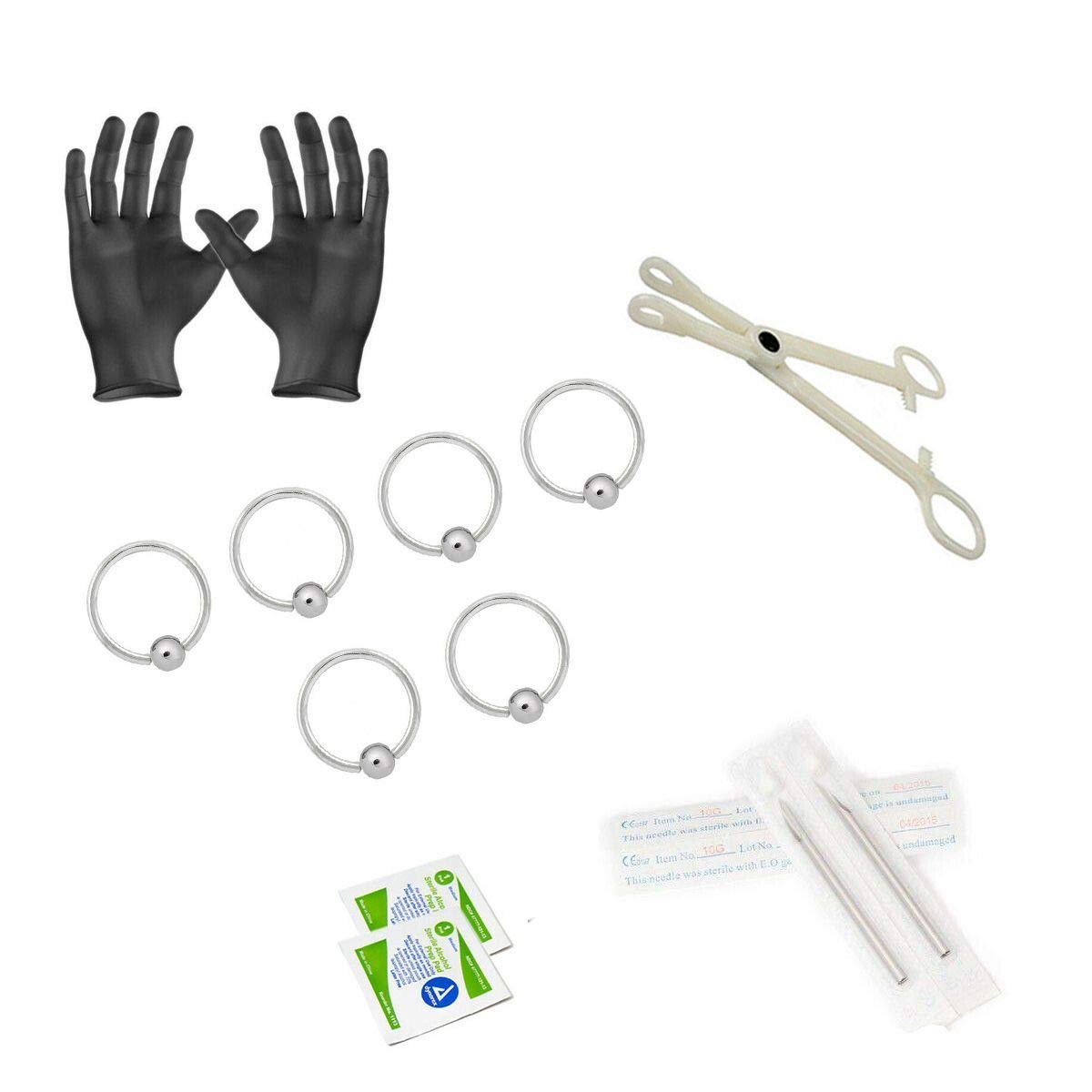 Body Septum Piercing Kit 14G 16G Tools for Nose Tongue Lip Ear Eyebrow Belly Button Cartilage Tragus Industrial Barbell Helix Daith Piercing Jewelry Clamps