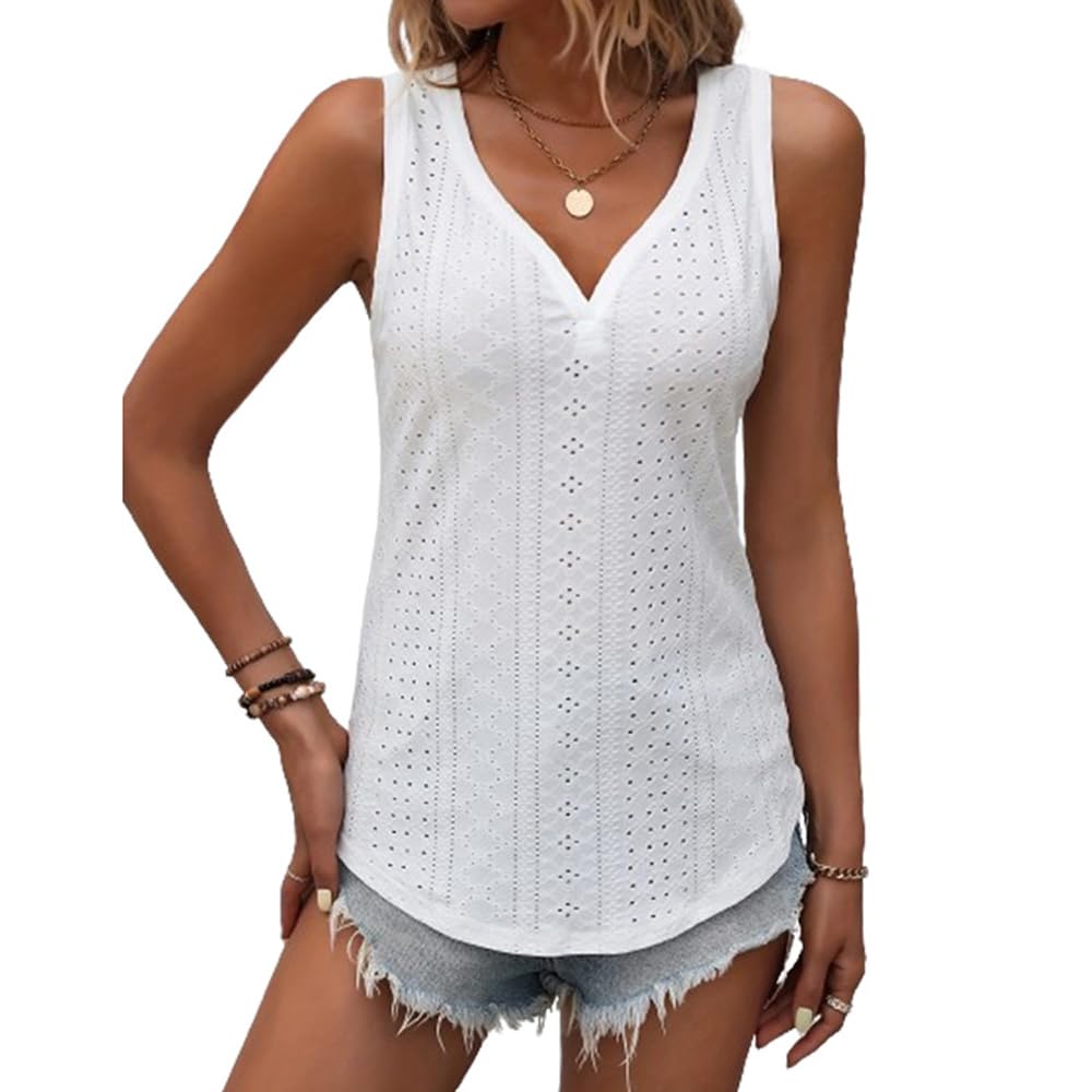 HSAJS Camiseta Tirantes Mujer Chaleco Jacquard Transpirable Camiseta sin Mangas Sexy de Cuello V Tops de Verano Elegante y Básica Color Sólido Chaleco Tops