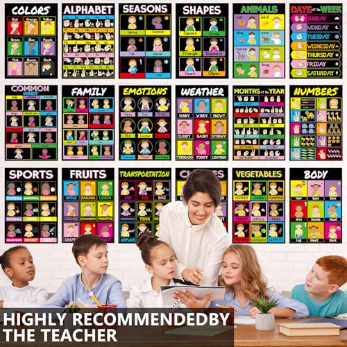 Image of gisgfim 18 Pieces ASL Poster America Sign Language Poster ASL Study Charts for Classroom Education Posters Sign Language for Primary School Toddlers Kids Students Classroom Decor (Black)
