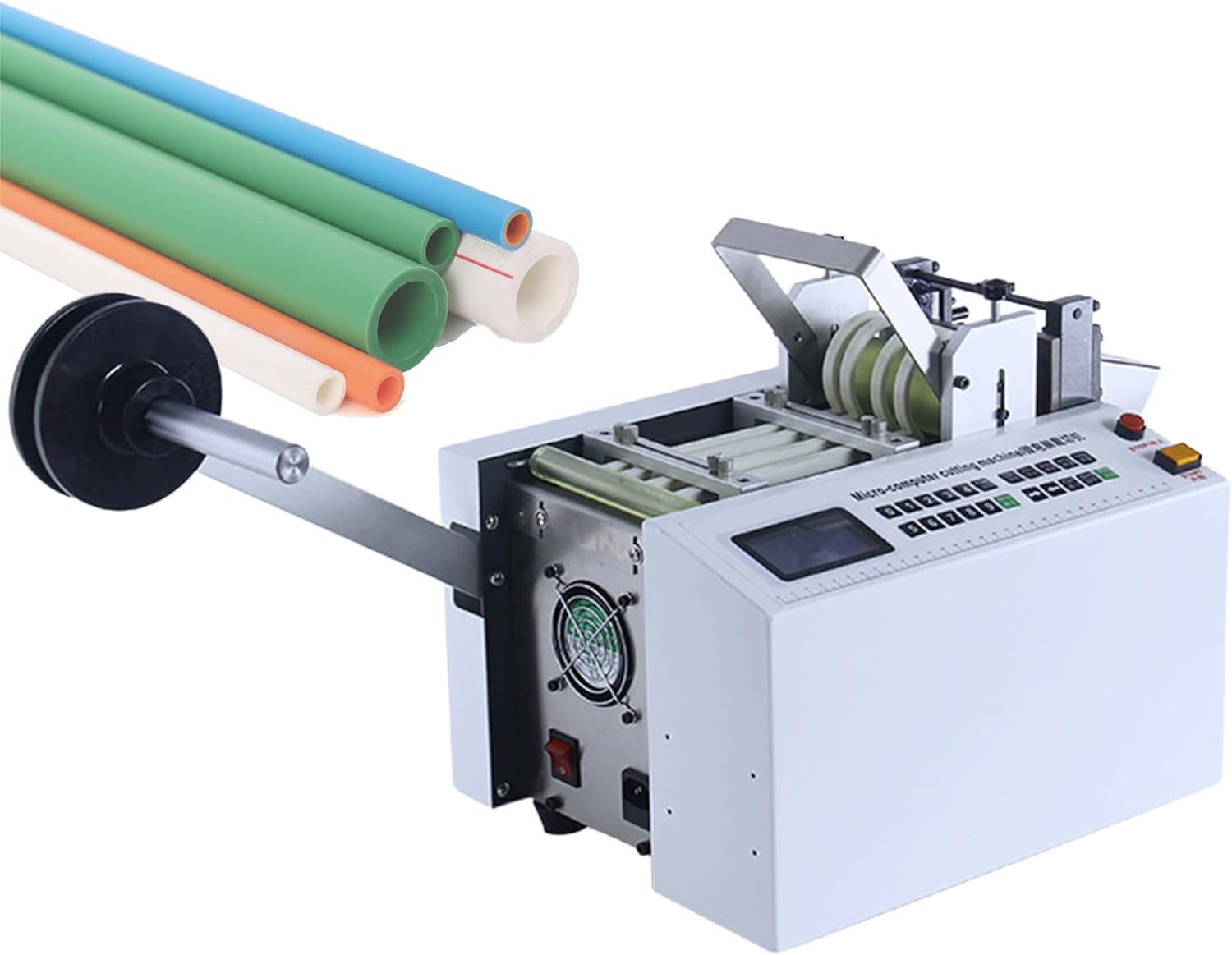 Auto Heat-Shrink Tube Cutter, Micro-Computer Cutting Machine, 500w Able Pipe Cutter, Cutting Length 1-9999.9mm, for Sleeve Rubber/Plastic Tube, 45x29x30cm 300D