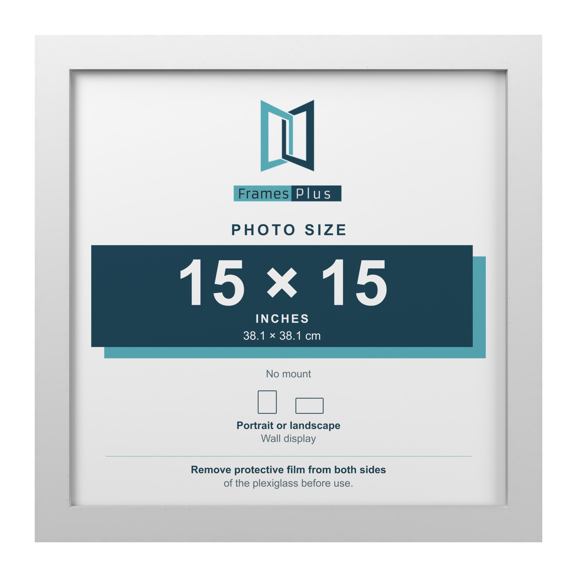 FramesPlus 15x15 Inch Square Picture Frame, White, Modern Photo Frame