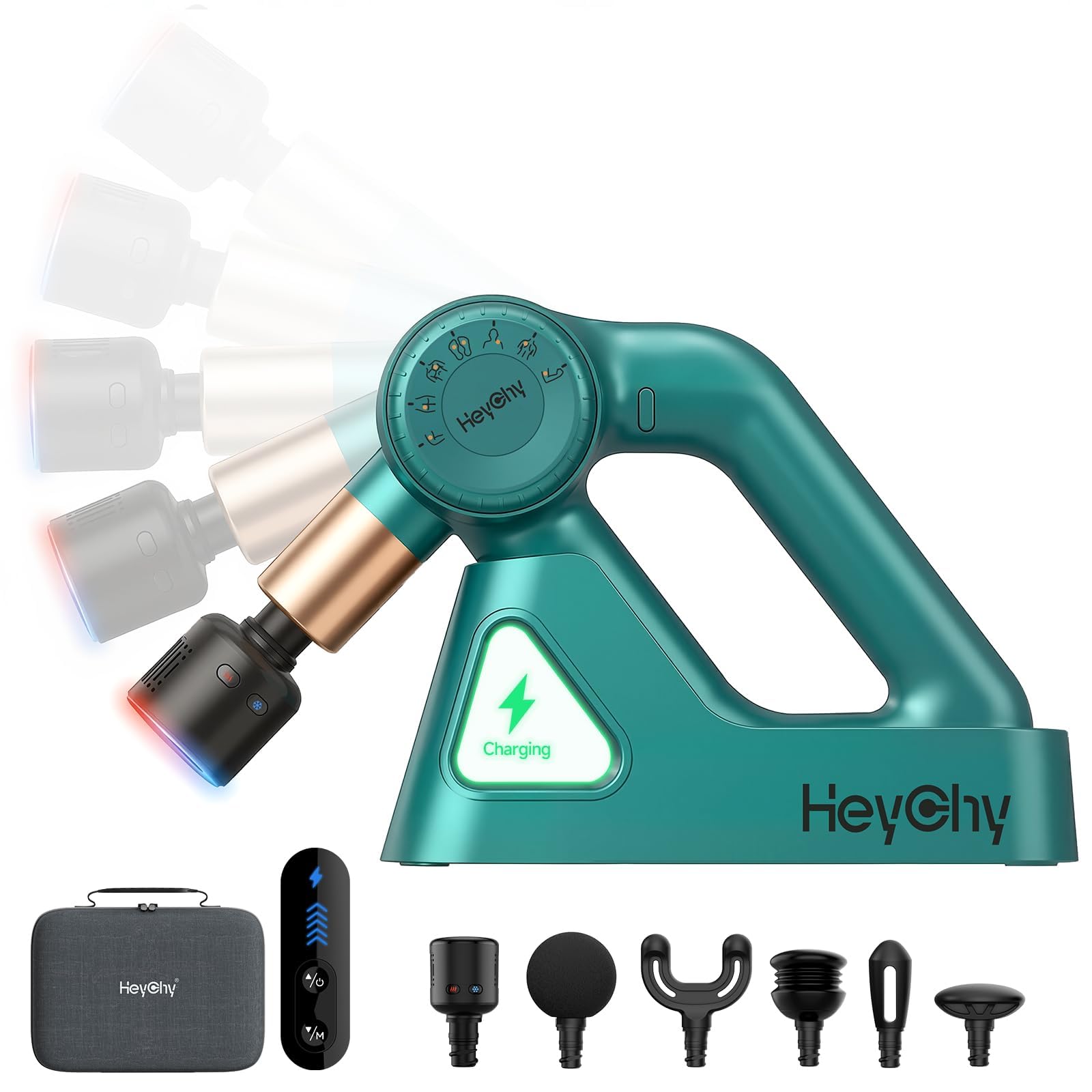 HEYCHY Pistola de masaje de tejido profundo con percusión de amplitud ajustable para alivio muscular, masajeador de mano profesional para cuello, espalda, hombros, piernas, ideal para hombres, atletas