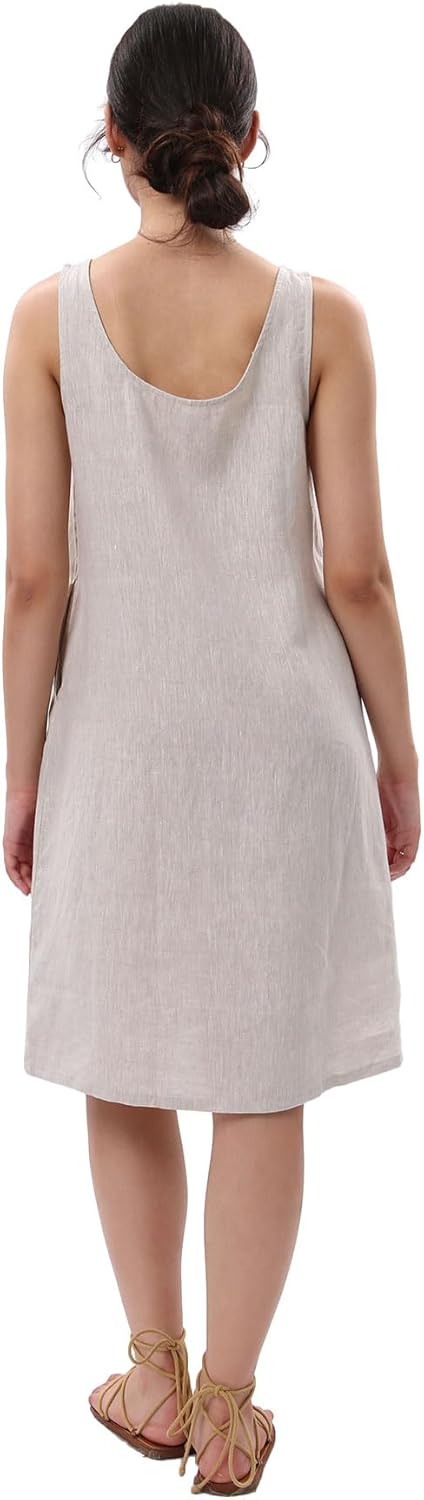 Amazhiyu Women's 100% Linen Summer Casual Sleeveless Midi Tank Dresses with Pockets - Image 3