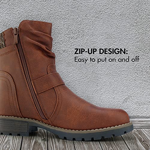 Hawkwell Women's Combat Boots Side Zipper Buckle Fashion Ankle Booties - Image 5