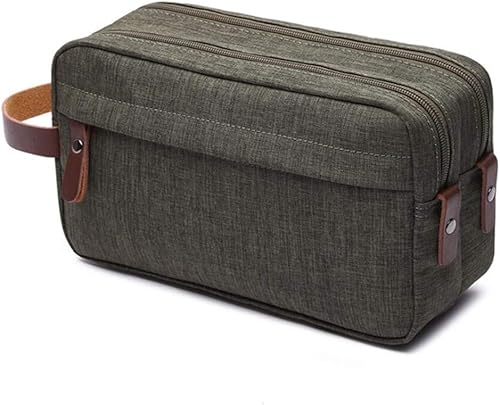 Tumecos Neceser de cuero encerado para hombre, kit de afeitado, accesorios de viaje, bolsa organizadora (verde militar 1)