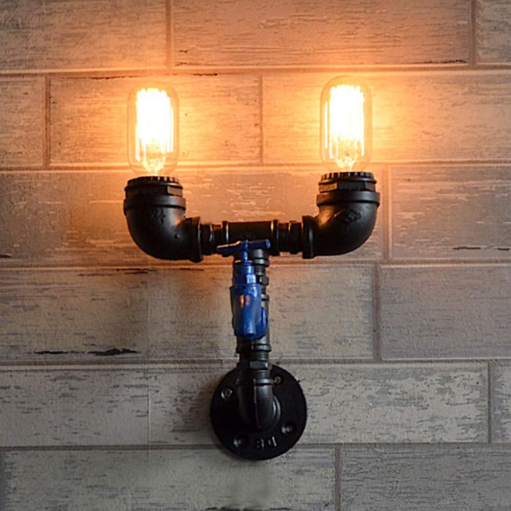 Aplique de pared E27 con doble cabeza de hierro estilo loft industrial vintage para salon